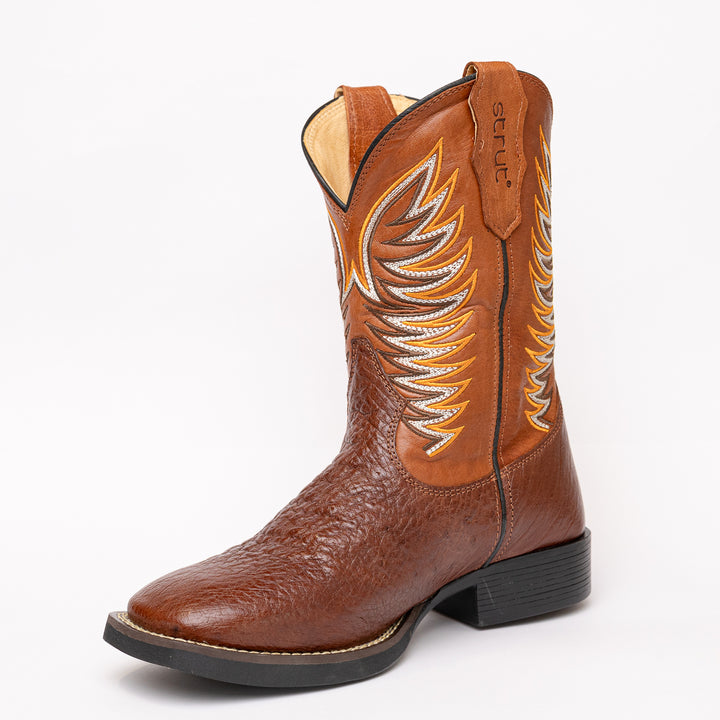 Bota Strut Masculina em Couro de Avestruz Liso Caramelo