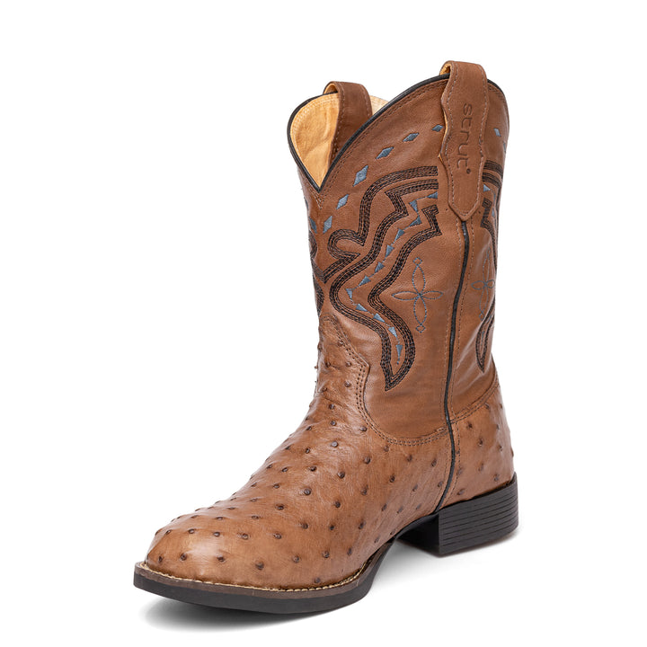 Bota Strut Masculina em Couro de Avestruz Cheio Tabaco