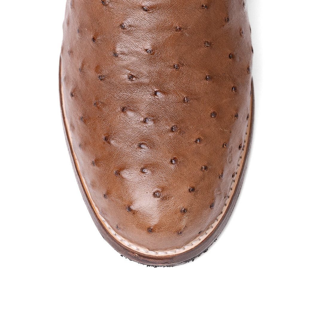 Bota Roper Strut Couro de Avestruz Cheio e Cano Bordado - Tabaco