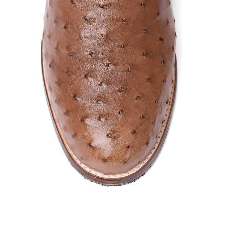 Bota Roper Strut Couro de Avestruz Cheio e Cano Bordado - Tabaco