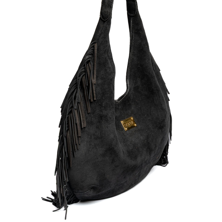 Bolsa em Camurça Preta com Franja