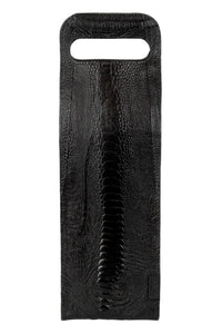Porta-vinho em couro de canela de avestruz preto Strut com garrafa