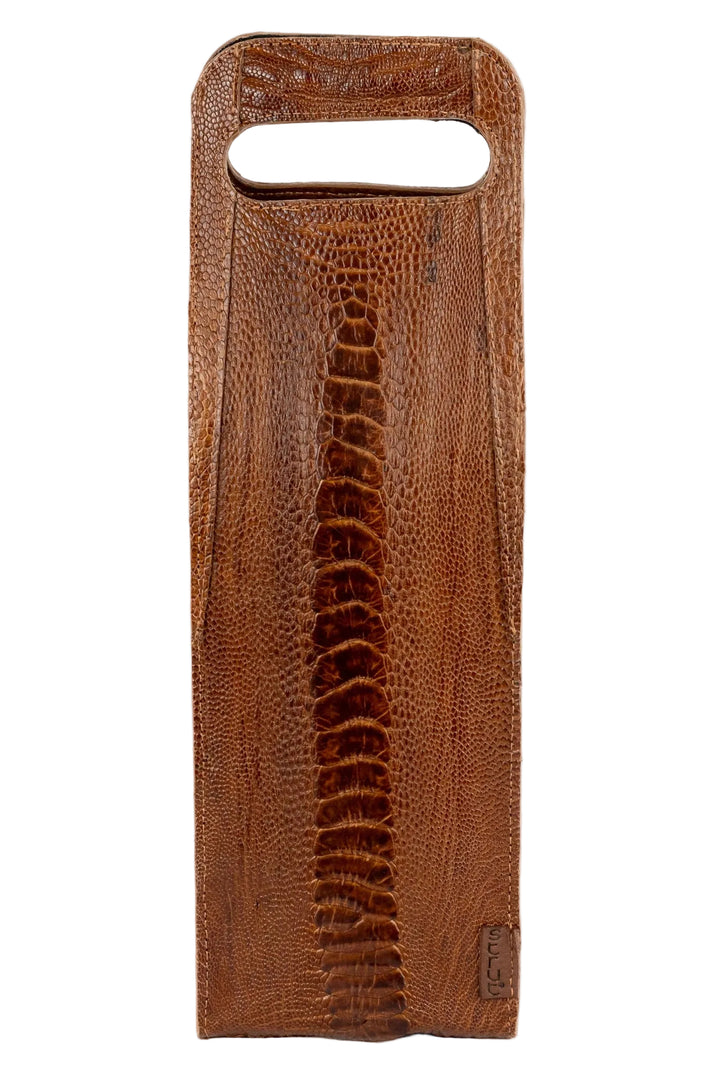 Porta Vinho Strut em Couro de Canela de Avestruz Tabaco