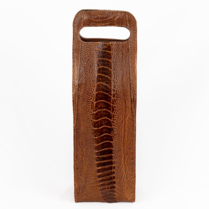 Porta Vinho Strut em Couro de Canela de Avestruz Tabaco