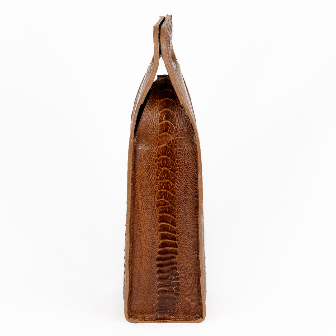 Porta Vinho Strut em Couro de Canela de Avestruz Tabaco