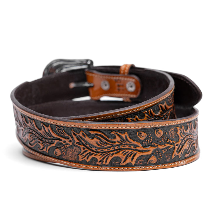 Cinto de Couro Bovino Country Entalhado Havana