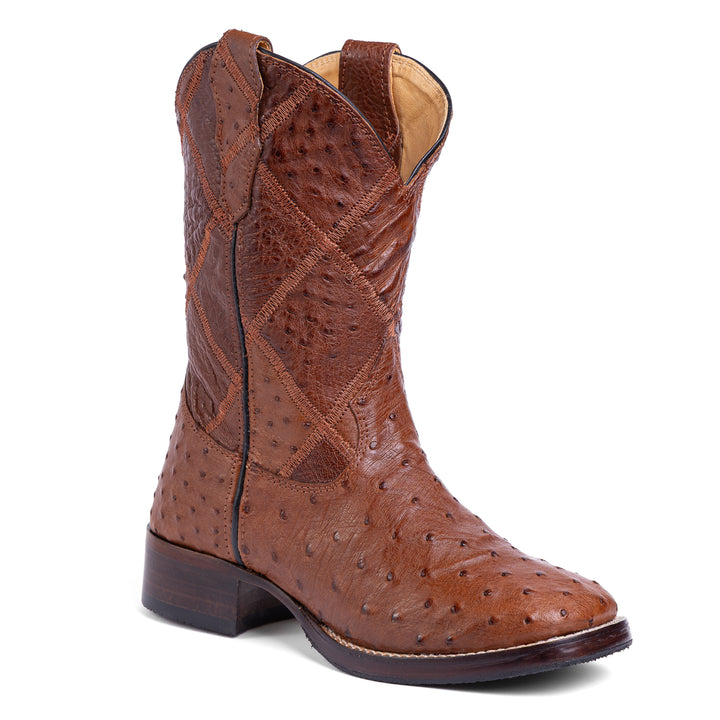 Bota Masculina Strut em Couro de Avestruz Cheio Caramelo