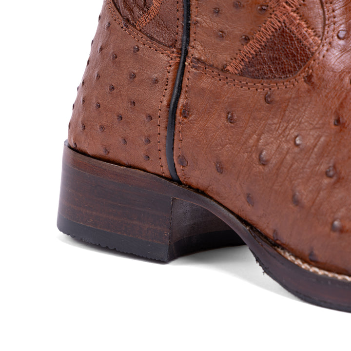 Bota Masculina Strut em Couro de Avestruz Cheio Caramelo