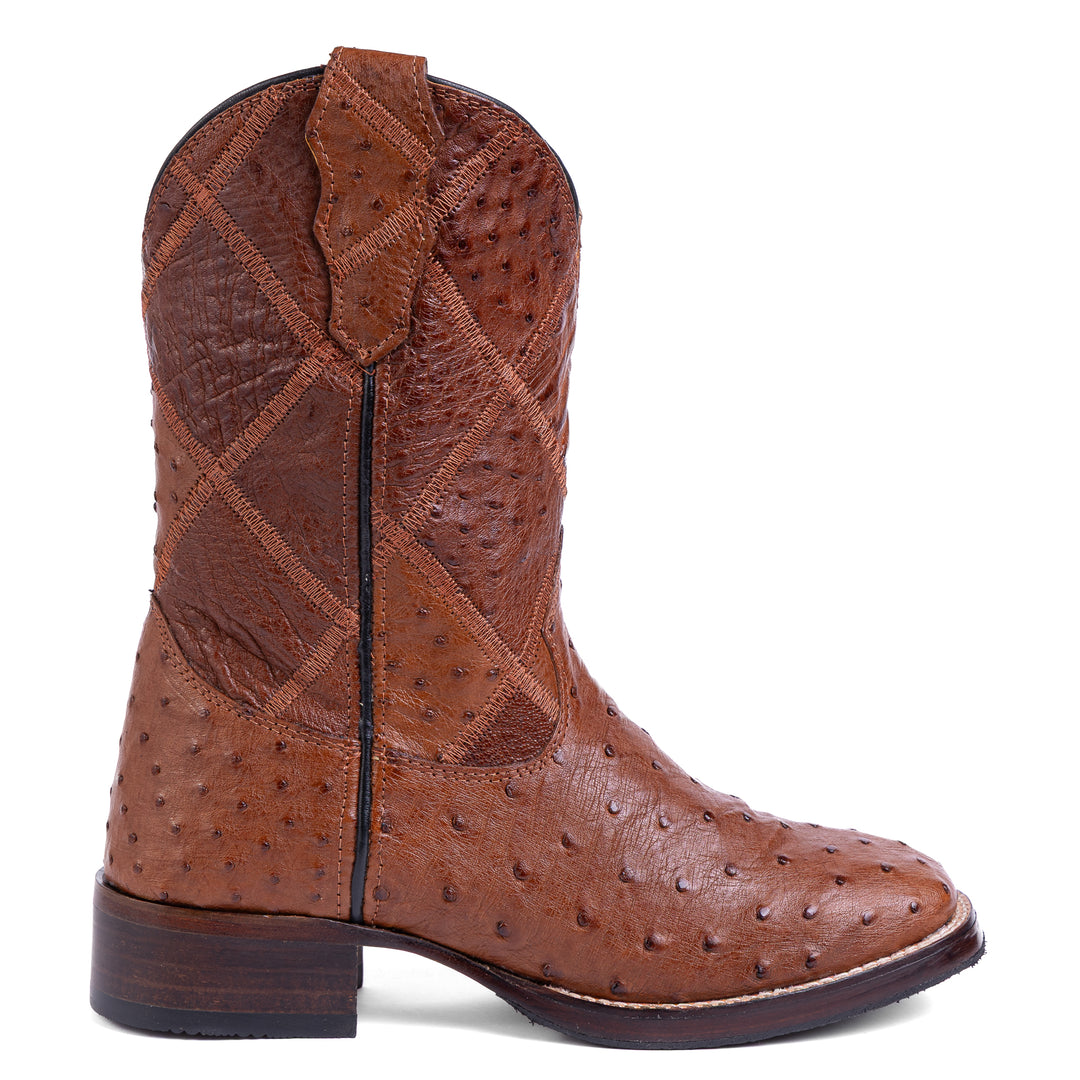 Bota Masculina Strut em Couro de Avestruz Cheio Caramelo