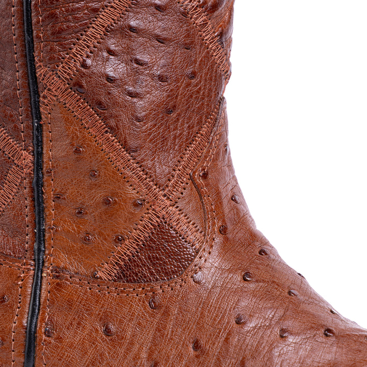 Bota Masculina Strut em Couro de Avestruz Cheio Caramelo