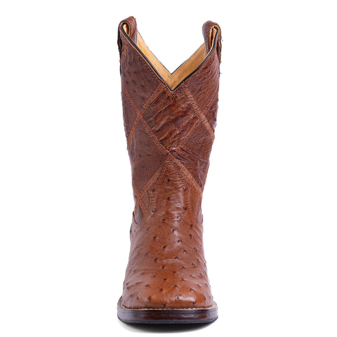 Bota Masculina Strut em Couro de Avestruz Cheio Caramelo