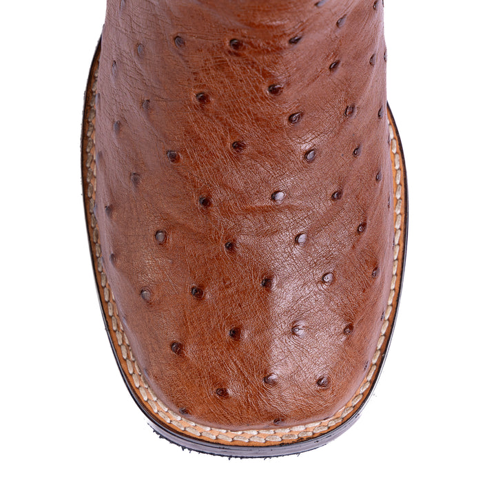 Bota Masculina Strut em Couro de Avestruz Cheio Caramelo