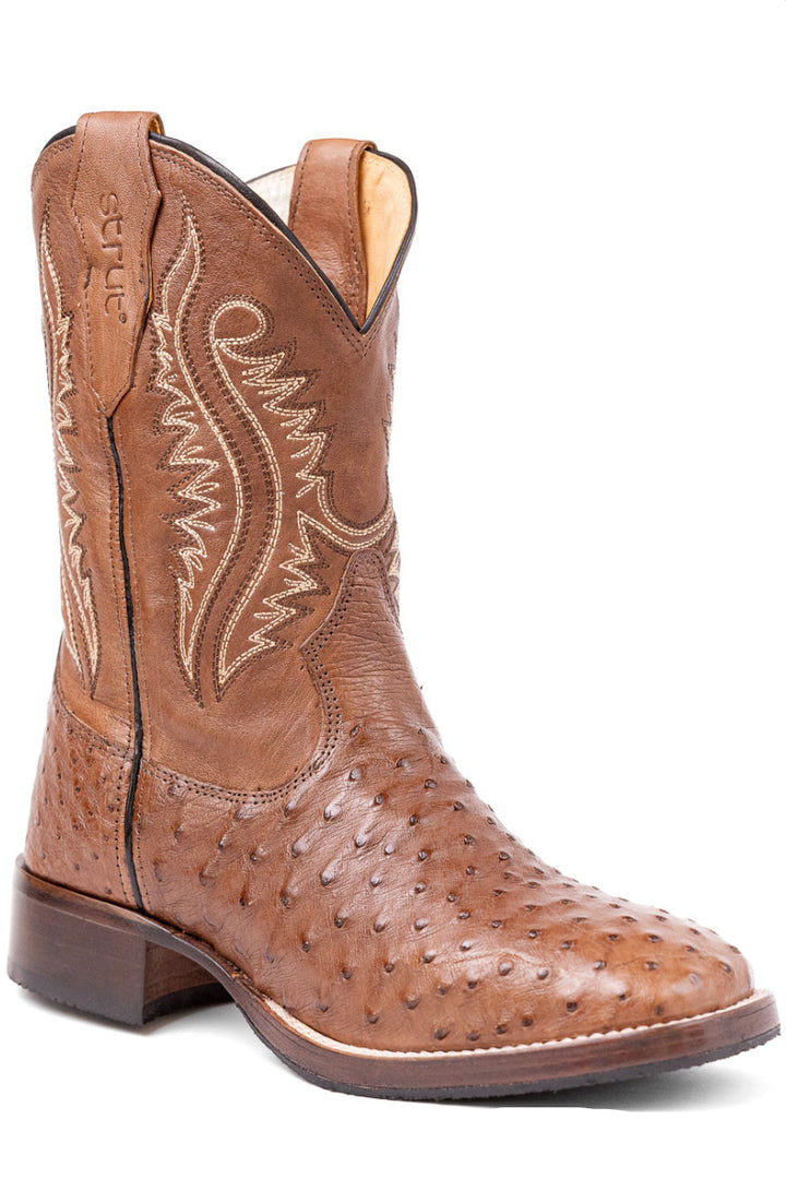 Bota masculina Strut ST012 em couro de avestruz cheio com solado em couro