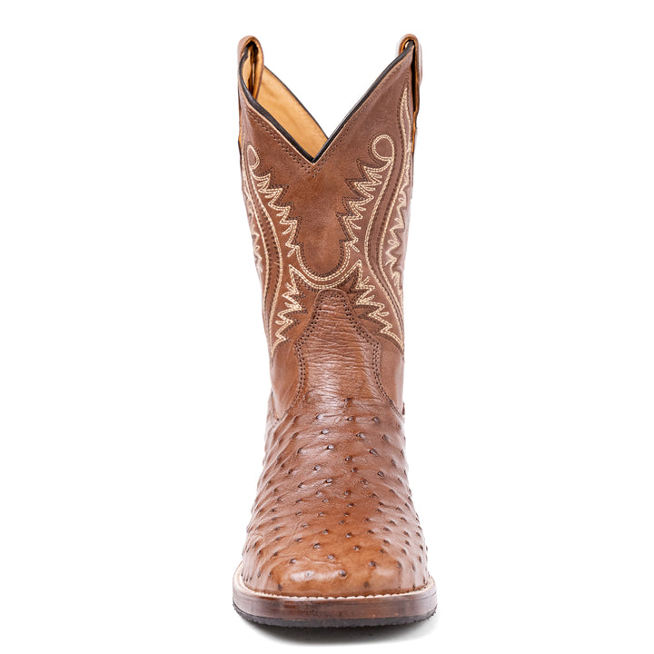 Bota Masculina Strut ST012 em Couro de Avestruz Cheio com Solado em Couro