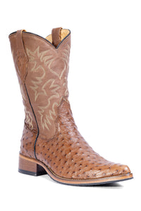Bota Masculina Strut Bico Fino em Couro de Avestruz Tabaco
