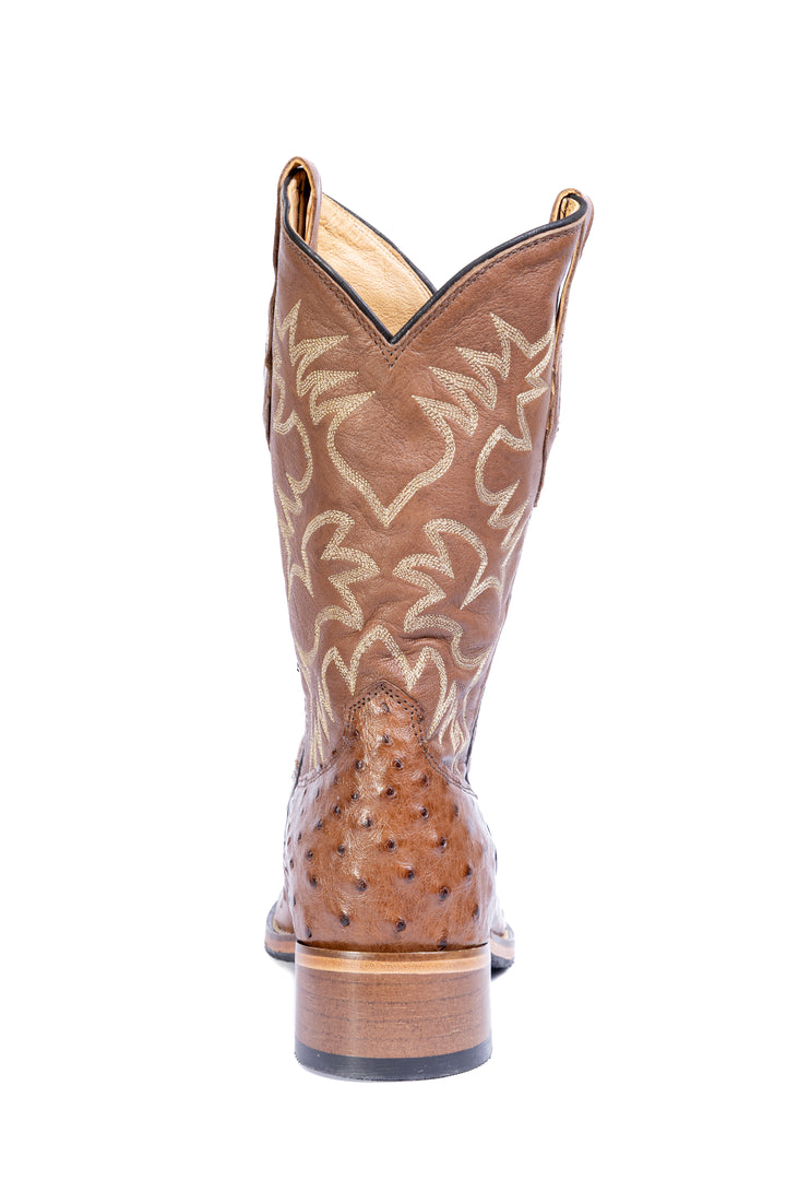 Bota Masculina Strut Bico Fino em Couro de Avestruz Tabaco