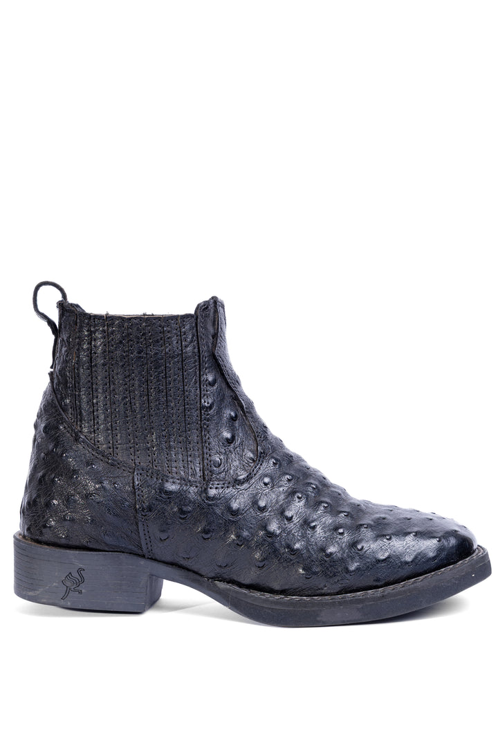 Botina Masculina em Couro de Avestruz Cheio Preta