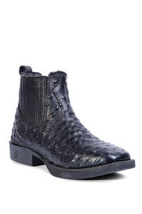 Botina Masculina em Couro de Avestruz Cheio Preta