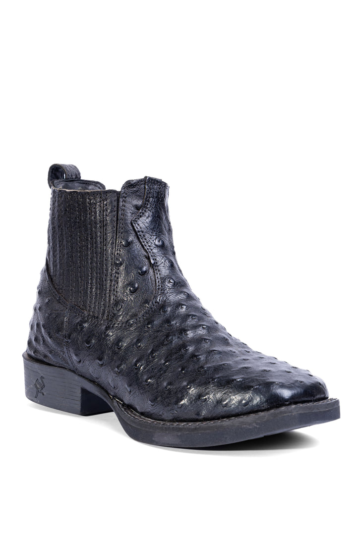 Botina Masculina em Couro de Avestruz Cheio Preta