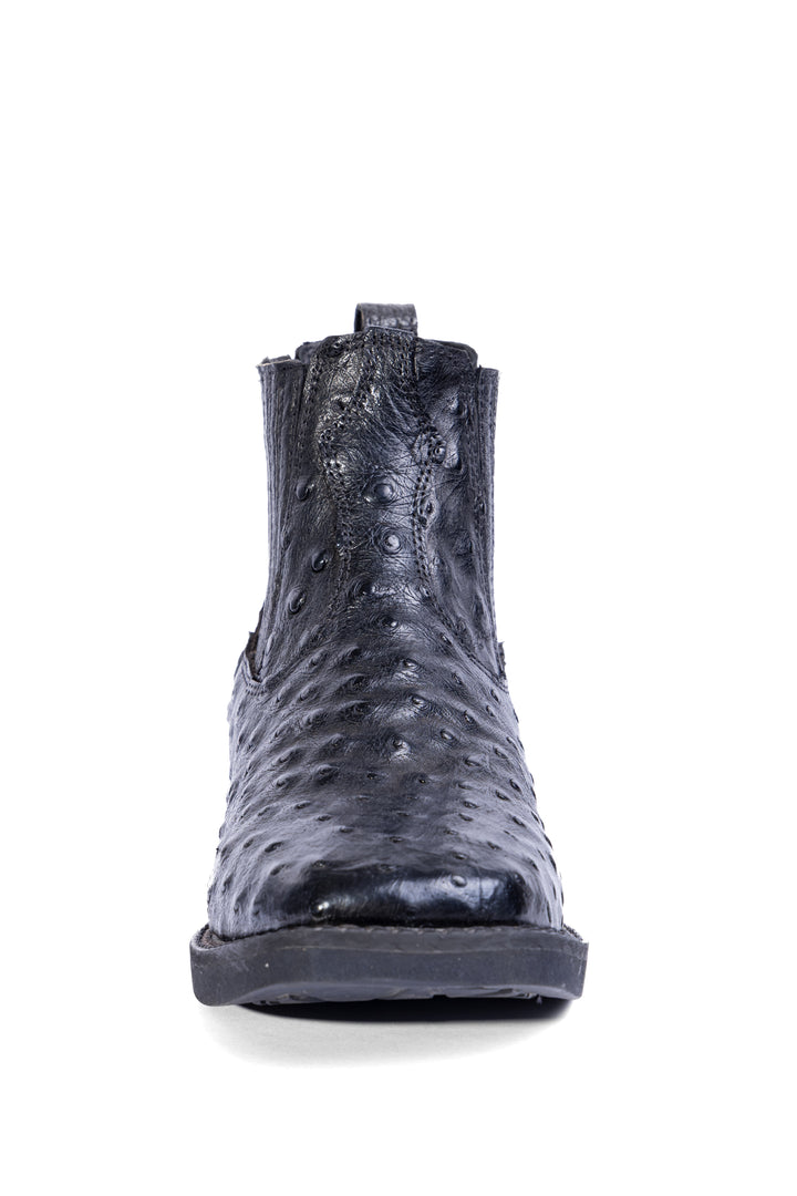 Botina Masculina em Couro de Avestruz Cheio Preta