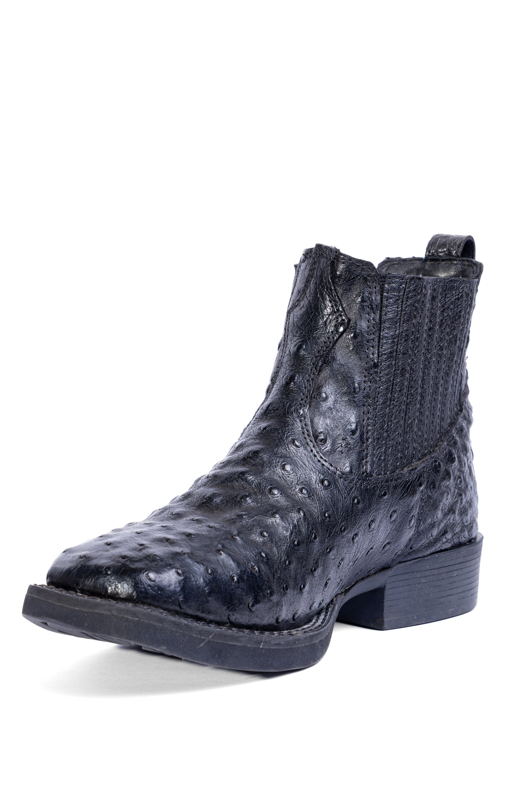 Botina Masculina em Couro de Avestruz Cheio Preta