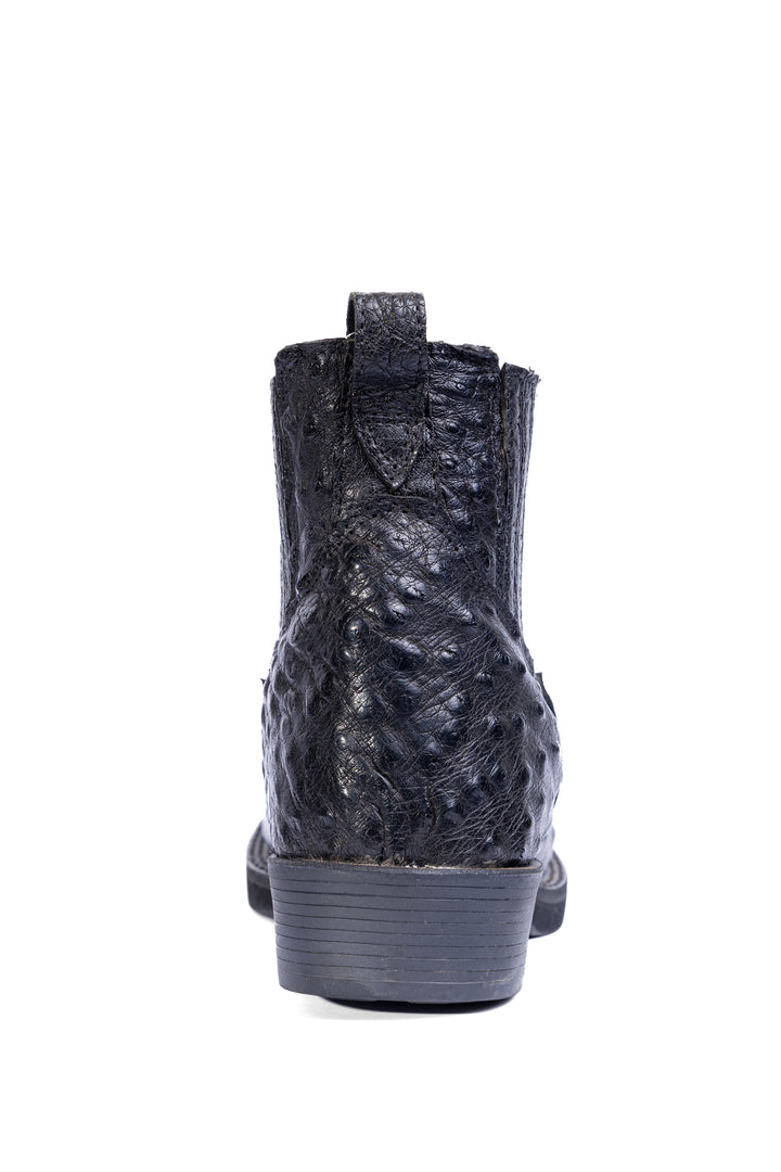 Botina Masculina em Couro de Avestruz Cheio Preta