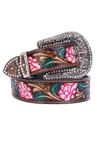 Cinto Feminino em Couro Bovino Floral