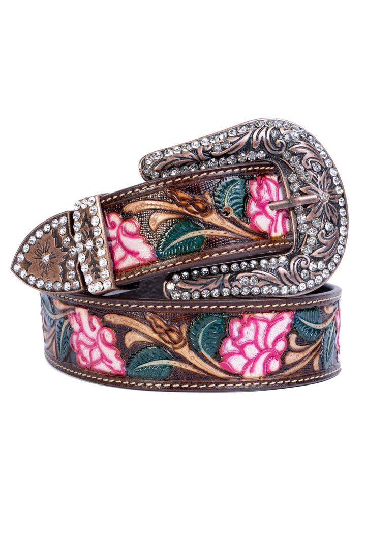 Cinto Feminino em Couro Bovino Floral