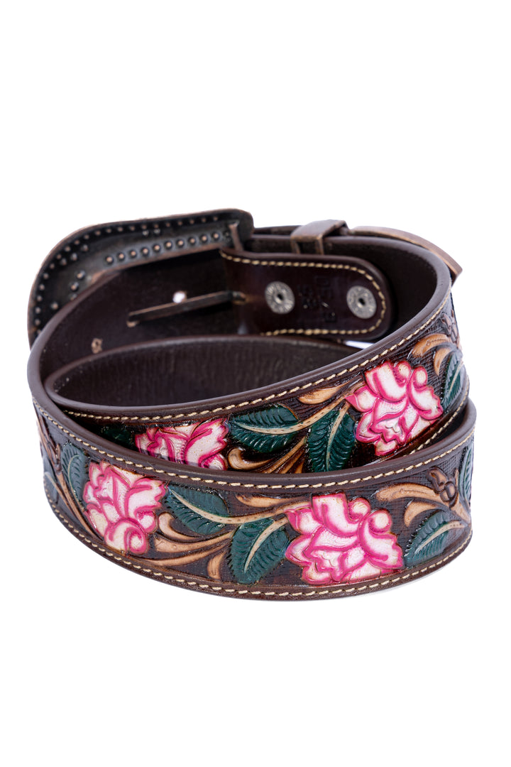 Cinto Feminino em Couro Bovino Floral