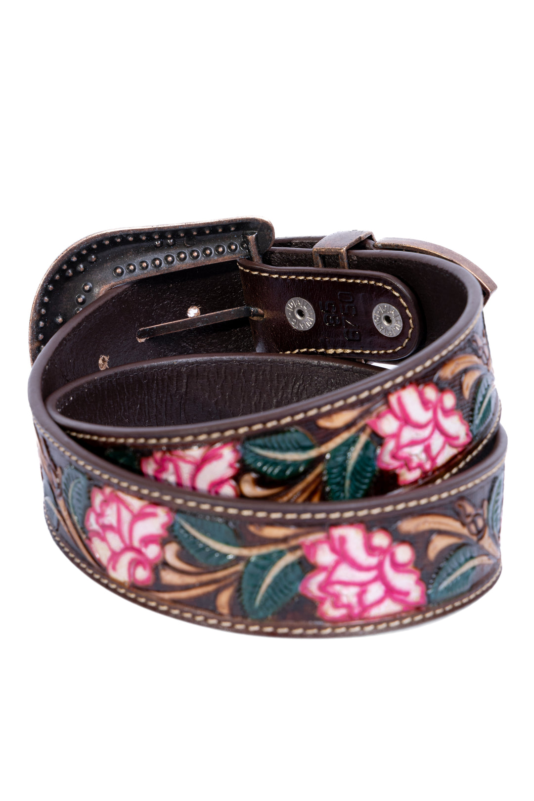 Cinto Feminino em Couro Bovino Floral