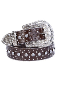 Cinto Feminino em Couro Bovino com Strass e Cravos