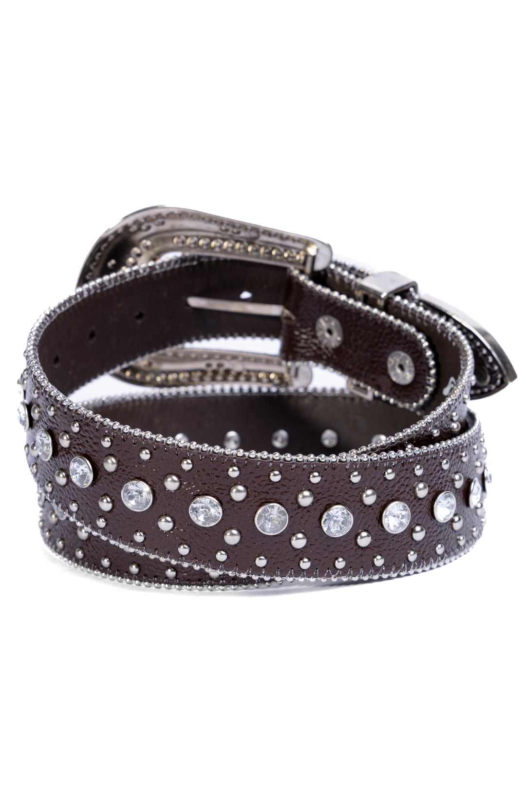 Cinto Feminino em Couro Bovino com Strass e Cravos