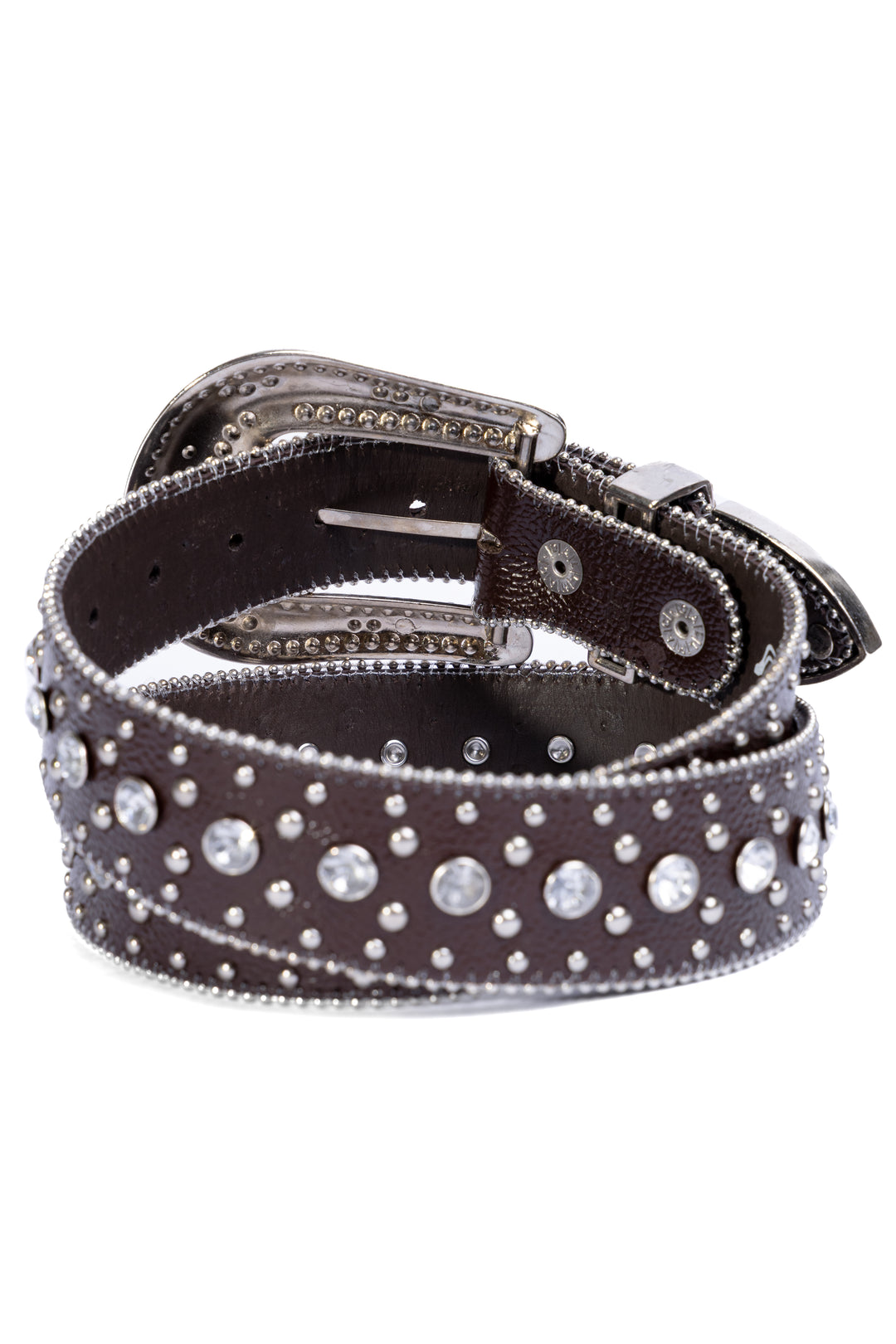 Cinto Feminino em Couro Bovino com Strass e Cravos