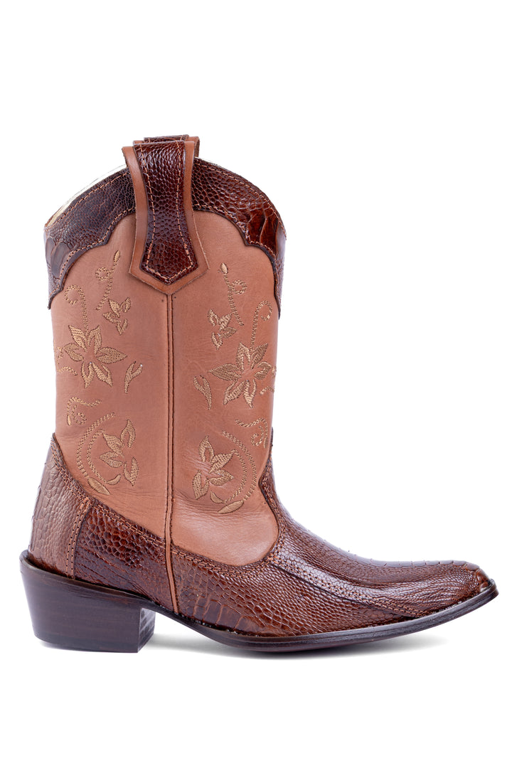 Bota Feminina Strut ST1018 em Couro de Canela de Avestruz Caramelo