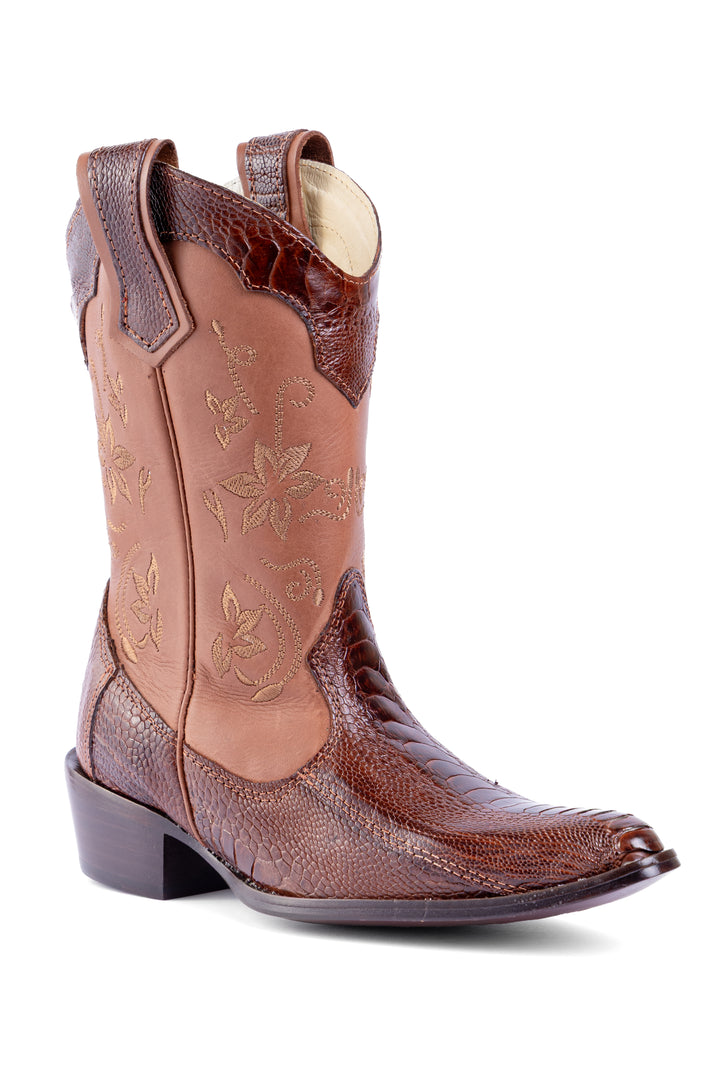 Bota Feminina Strut ST1018 em Couro de Canela de Avestruz Caramelo