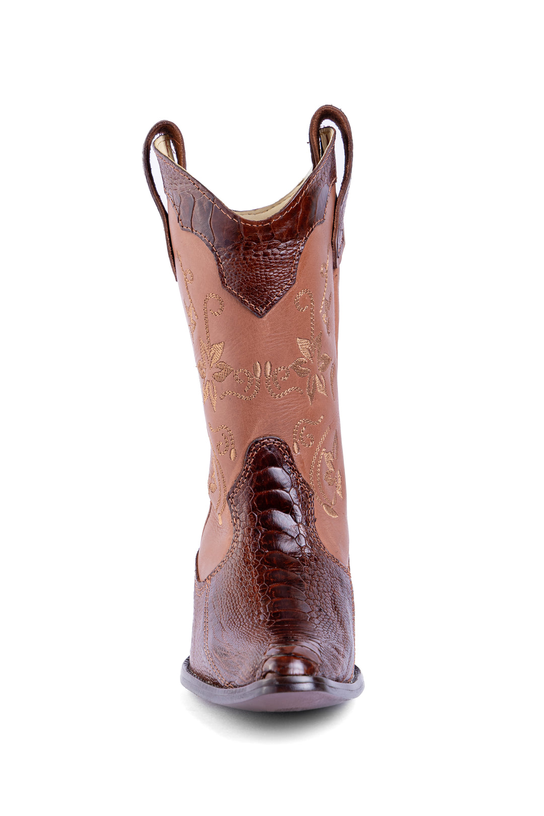 Bota Feminina Strut ST1018 em Couro de Canela de Avestruz Caramelo