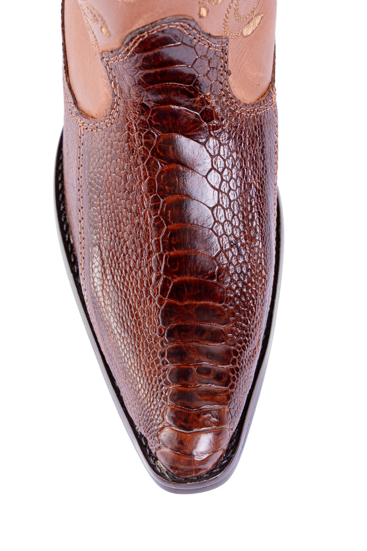 Bota Feminina Strut ST1018 em Couro de Canela de Avestruz Caramelo