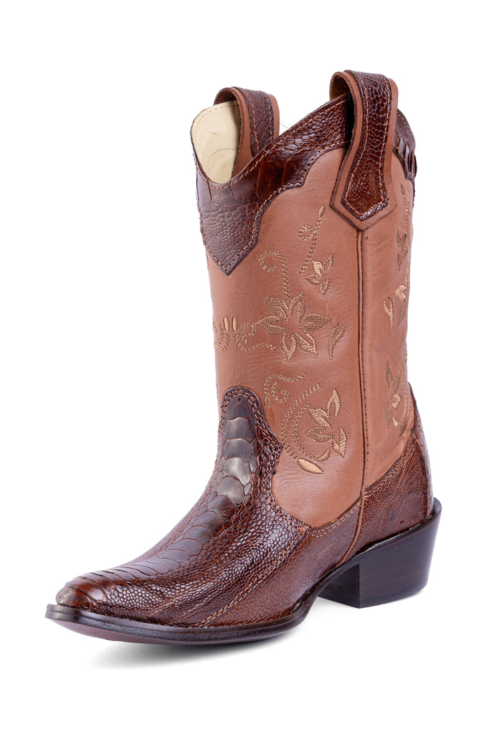 Bota Feminina Strut ST1018 em Couro de Canela de Avestruz Caramelo