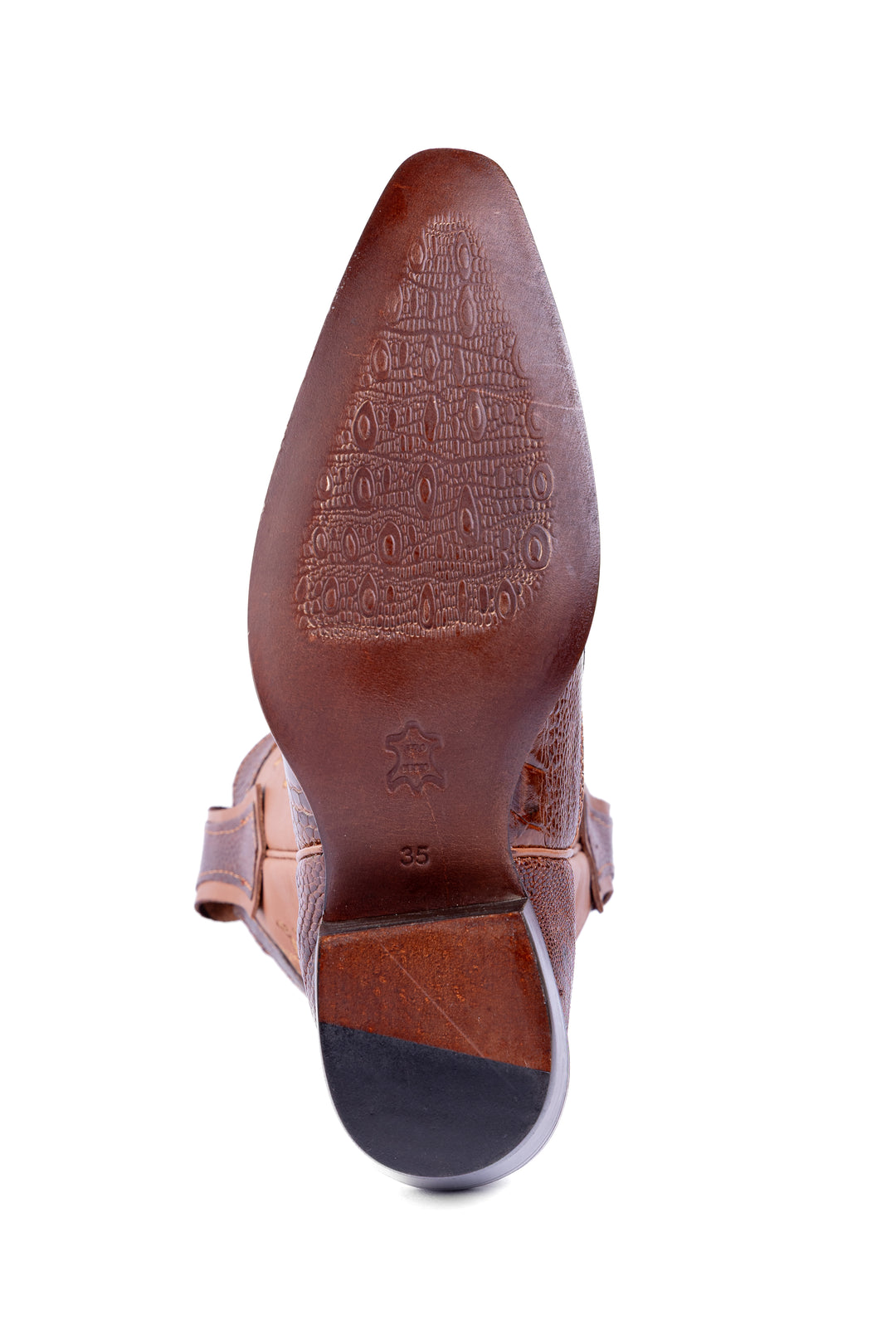 Bota Feminina Strut ST1018 em Couro de Canela de Avestruz Caramelo