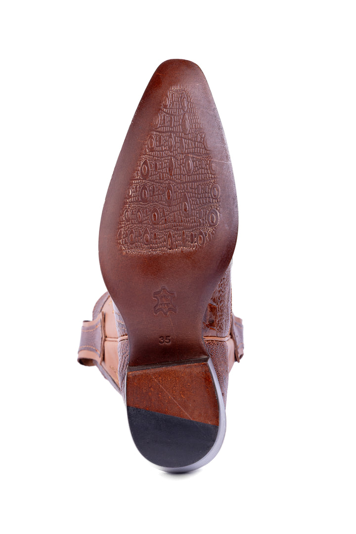 Bota Feminina Strut ST1018 em Couro de Canela de Avestruz Caramelo