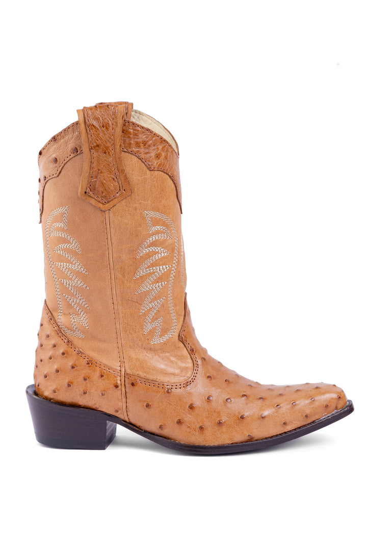 Bota Feminina Strut ST1018 em Couro de Avestruz Cheio Chestnut