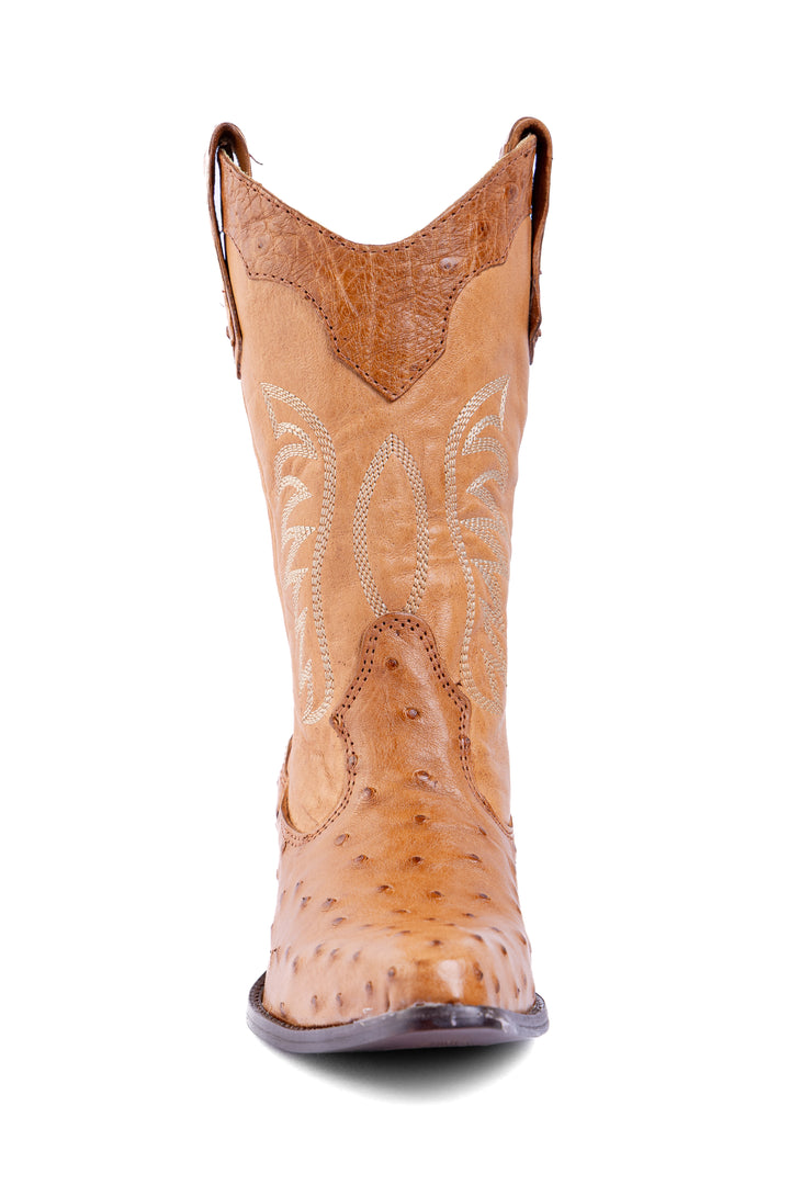 Bota Feminina Strut ST1018 em Couro de Avestruz Cheio Chestnut