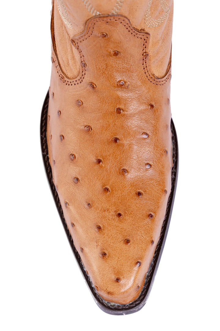 Bota Feminina Strut ST1018 em Couro de Avestruz Cheio Chestnut