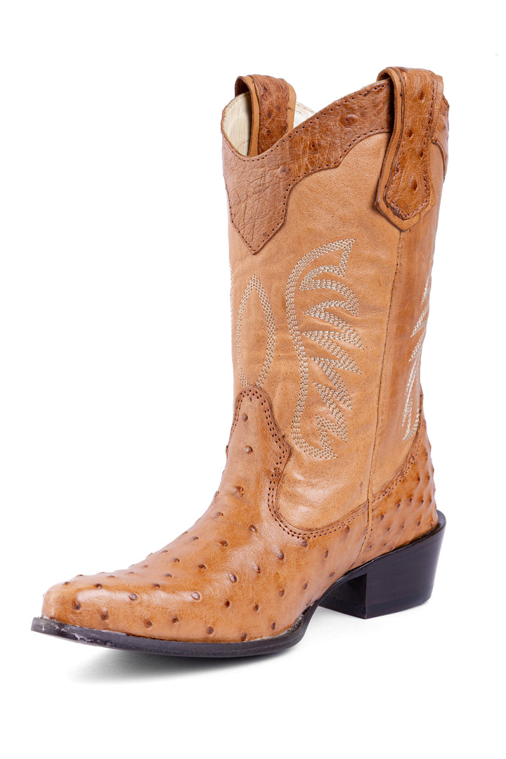 Bota Feminina Strut ST1018 em Couro de Avestruz Cheio Chestnut