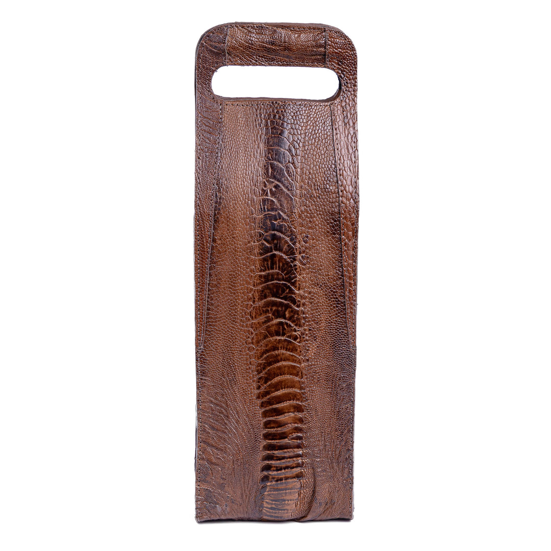 Porta-vinho de couro de avestruz caramelo Strut com fechamento em velcro