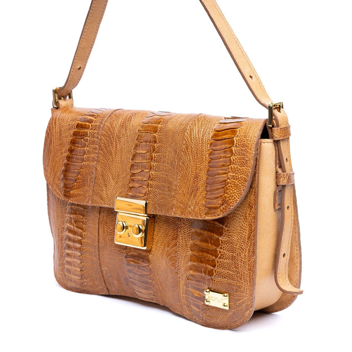 Bolsa Baguete em Couro de Canela de Avestruz Strut Chestnut - Strut