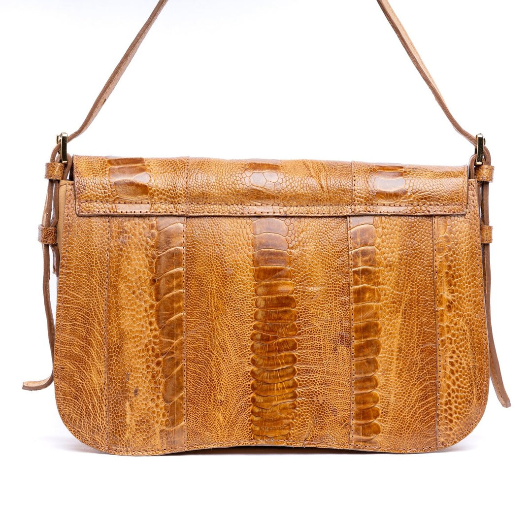 Bolsa Baguete em Couro de Canela de Avestruz Strut Chestnut - Strut