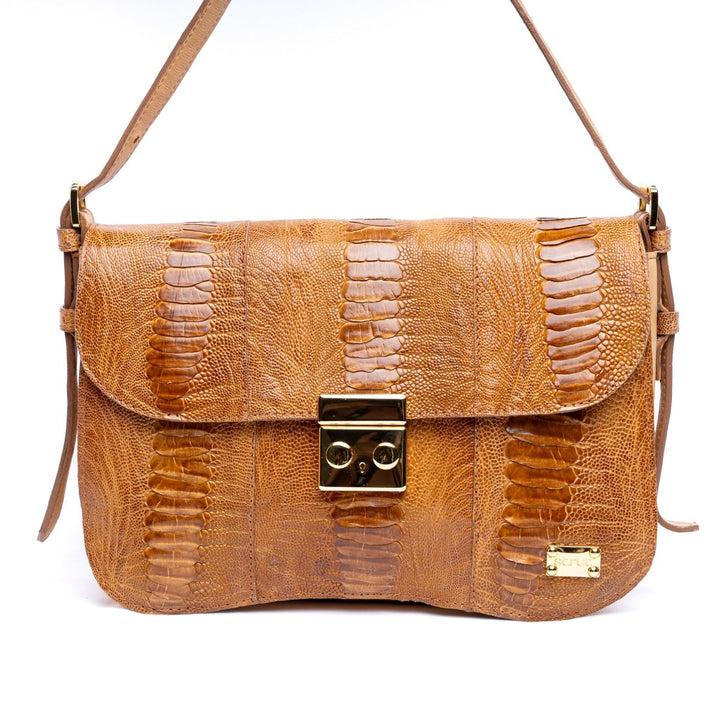 Bolsa Baguete em Couro de Canela de Avestruz Strut Chestnut - Strut