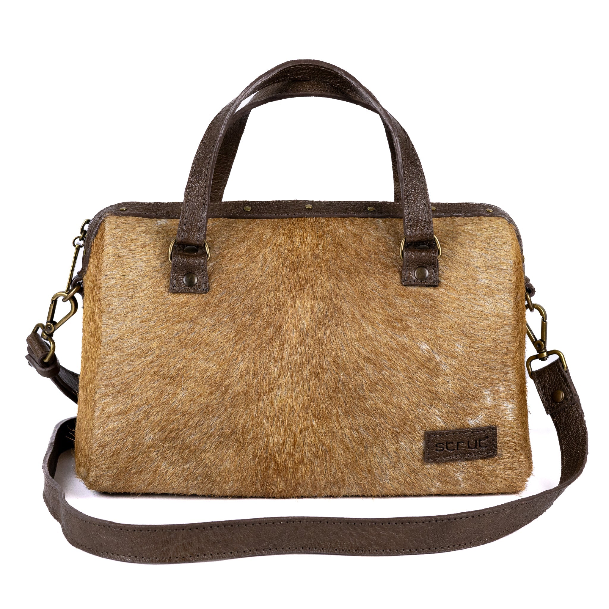 Bolsa Baú em Couro de Carneiro Com Pelos Strut - Strut