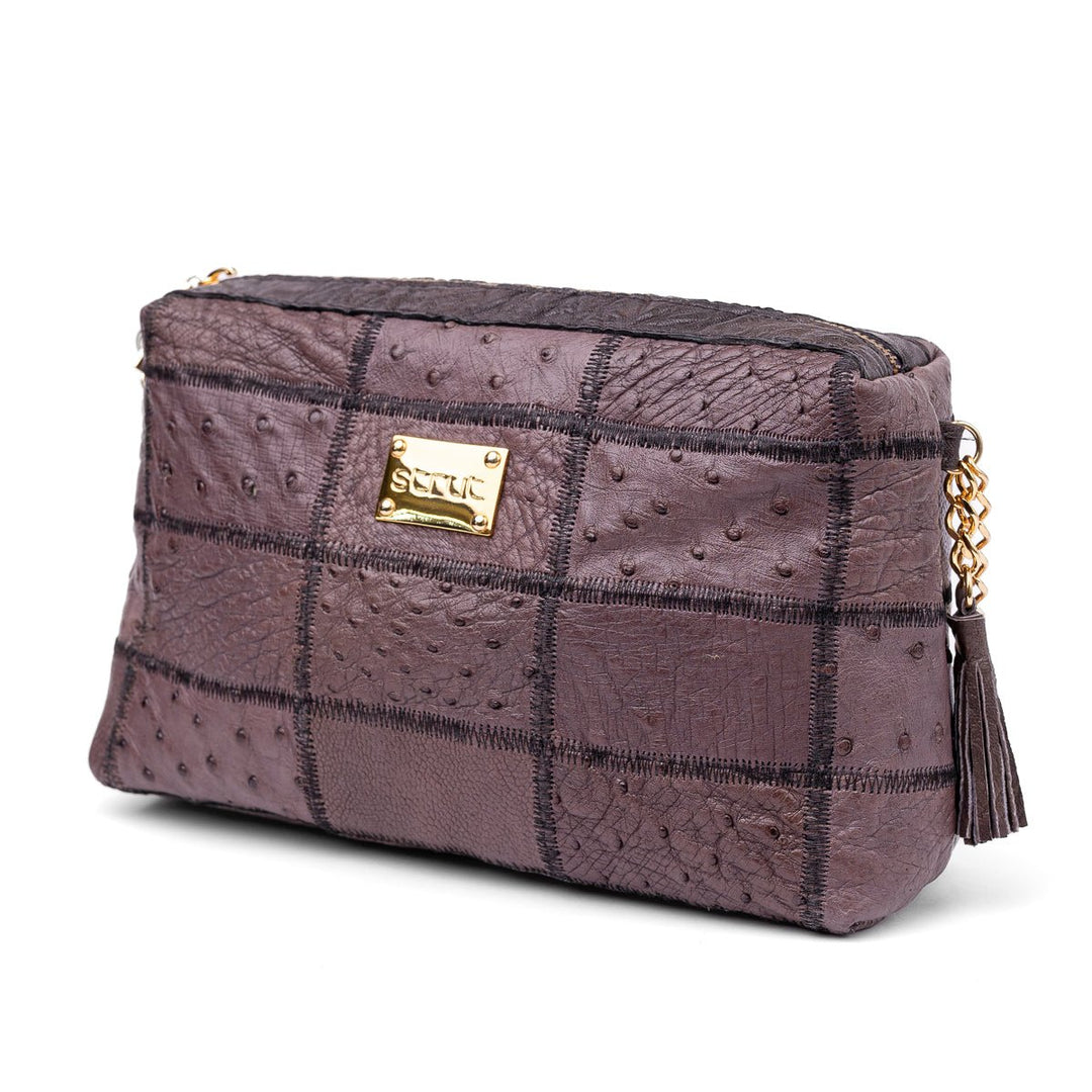 Bolsa de Ombro Feminina em Manta de Couro de Avestruz Beterraba - Strut